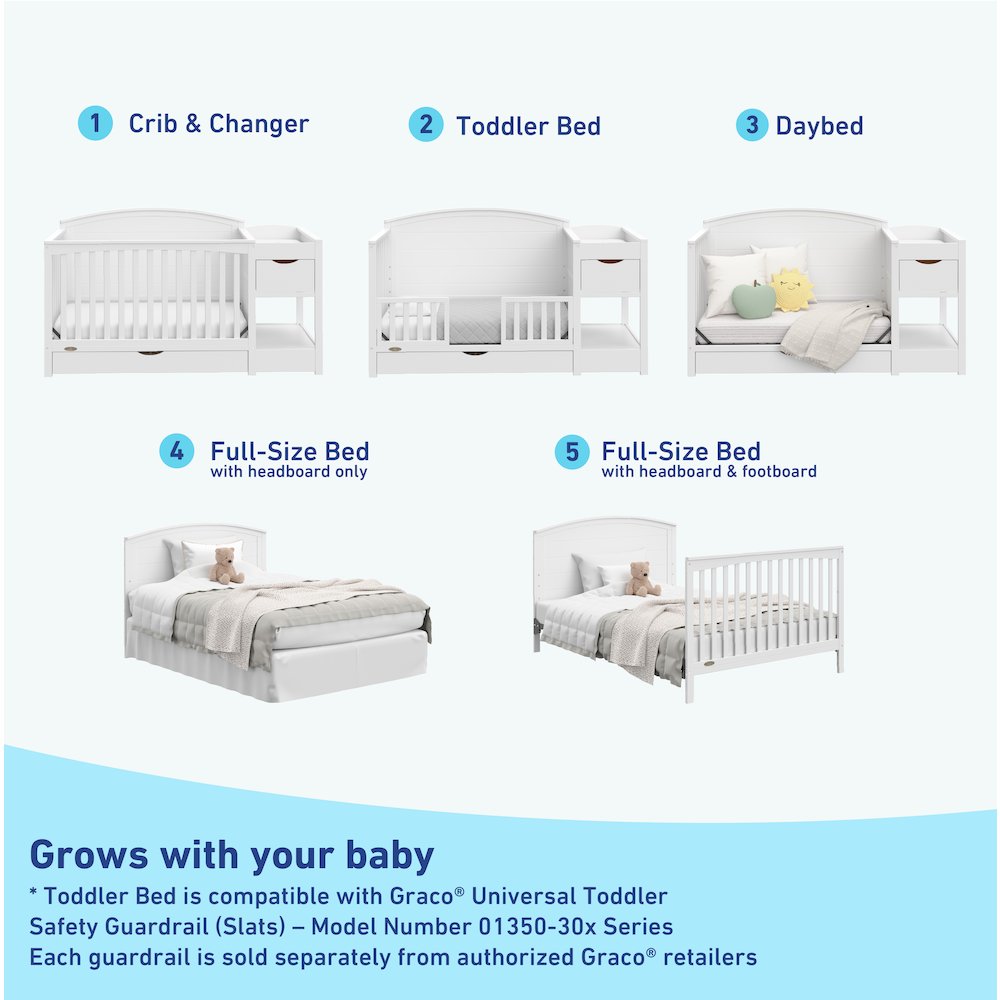 Graco Bellwood 5-in-1 Convertible Crib & Changer with Drawer (White)