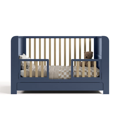 Read-With-Me Crib with Drawer - Midnight Blue/Driftwood