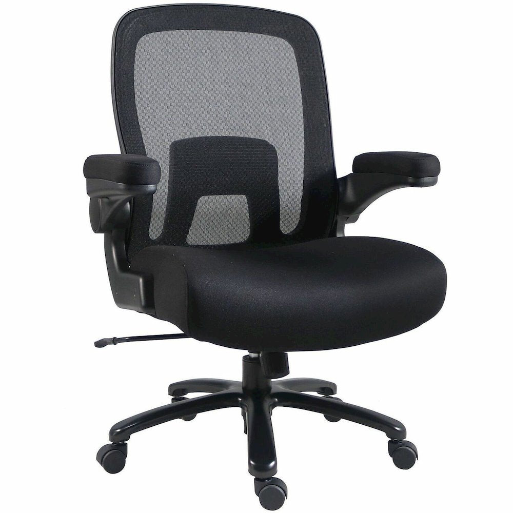 Lorell Big & Tall Flip Arm Chair - Mesh, Fabric - Armrest