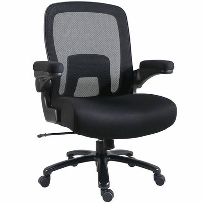 Lorell Big & Tall Flip Arm Chair - Mesh, Fabric - Armrest