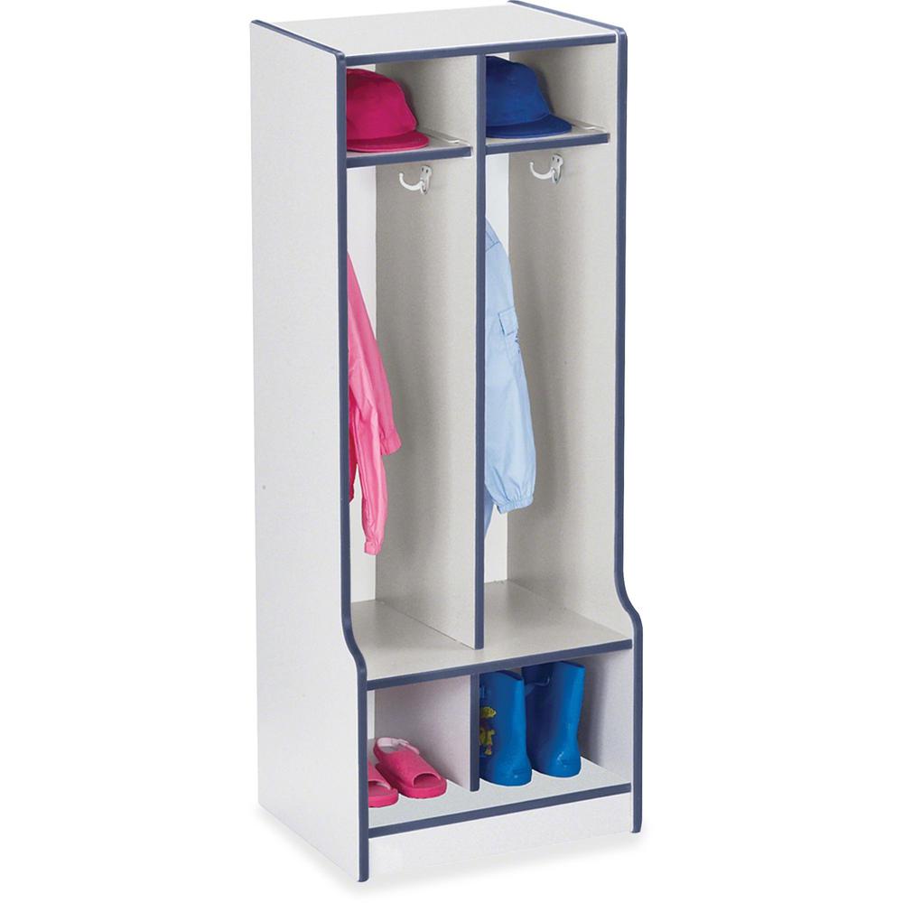 Jonti-Craft Rainbow Accents Double Coat Hooks Step Locker - 2 Compartment(s), Light Blue Color