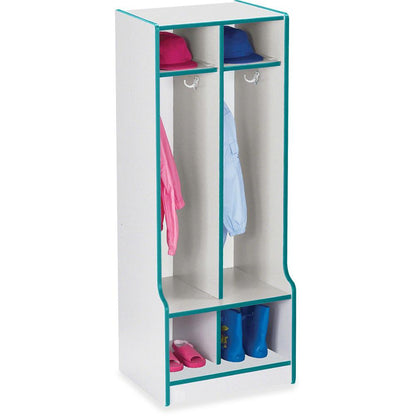 Jonti-Craft Rainbow Accents Double Coat Hooks Step Locker - 2 Compartment(s), Dark Blue Color
