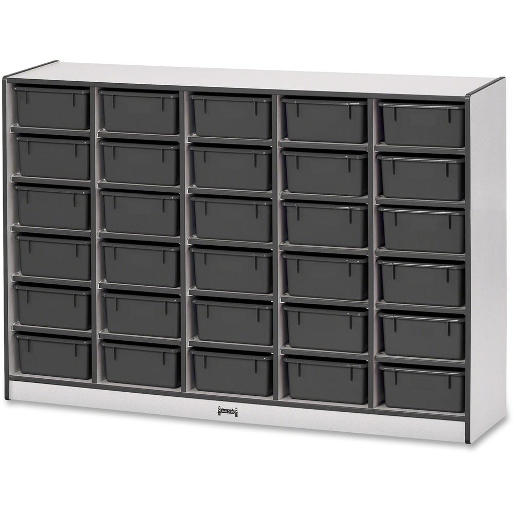 Jonti-Craft Rainbow Accents Mobile Tub Bin Storage - 30 Compartment(s) - 42" Height x 60" Width x 15" Depth - Durable, Laminated - Black - Hard Rubber - 1 Each