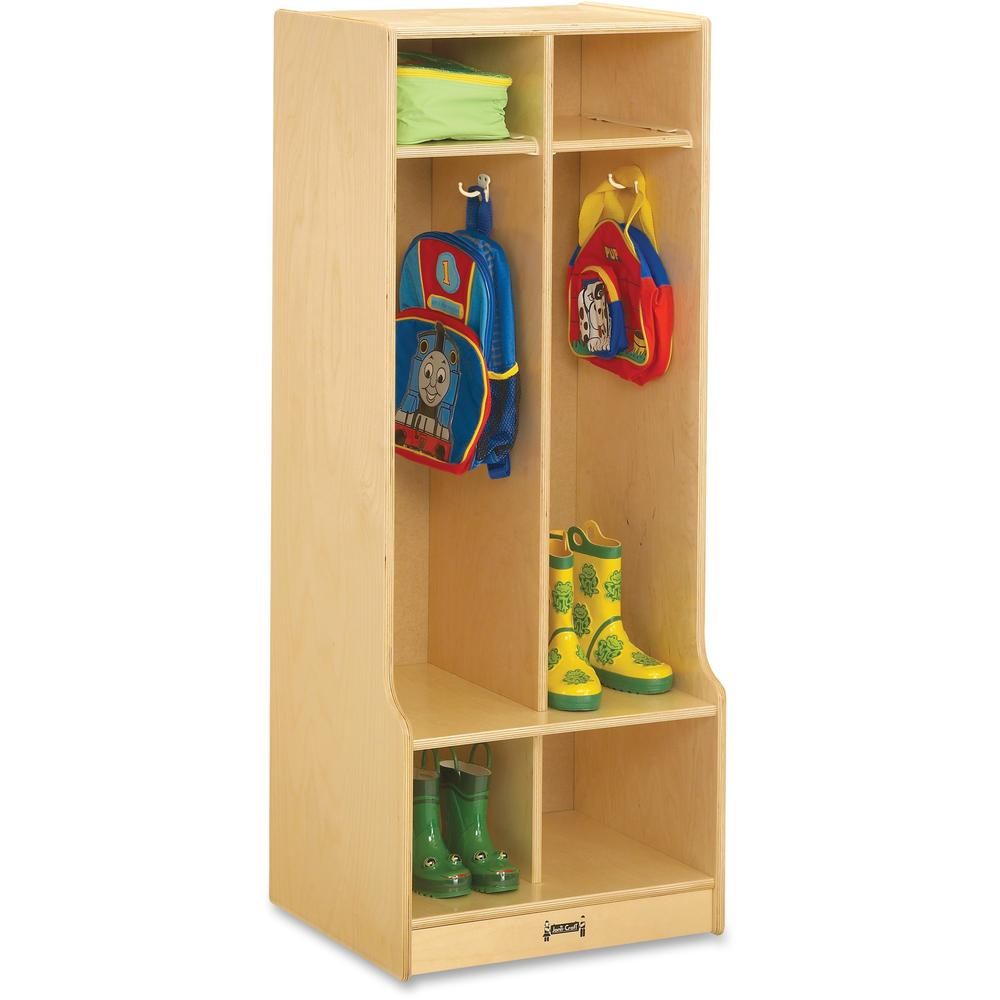 Jonti-Craft Rainbow Accents 2 Section Sitting Step Coat Locker - 2 Compartment(s) - 50.5" Height x 20" Width x 17.5" Depth - Double Hook, Durable, Laminated, Rounded Corner - Baltic - Birch Plywood -