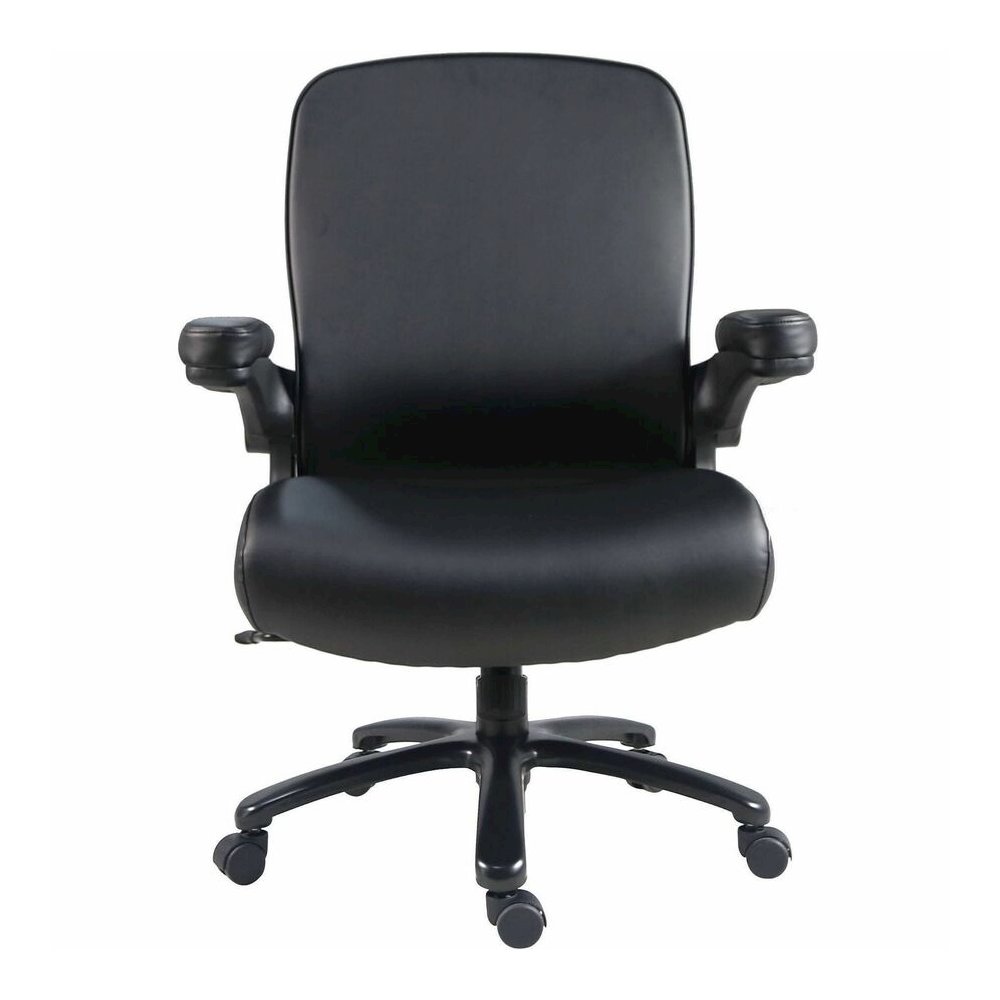 Lorell Big & Tall Flip Arm Chair - Black - Vinyl - Armrest