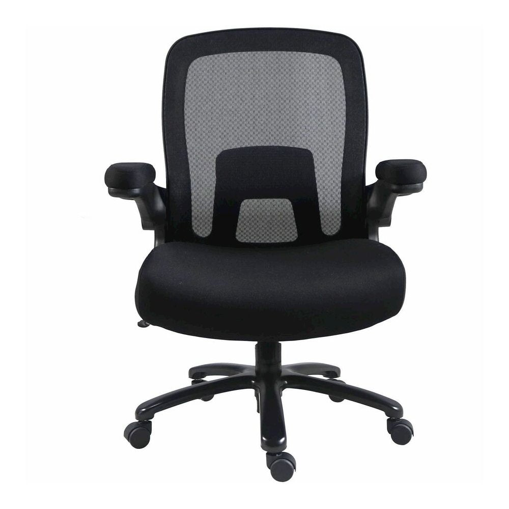 Lorell Big & Tall Flip Arm Chair - Mesh, Fabric - Armrest