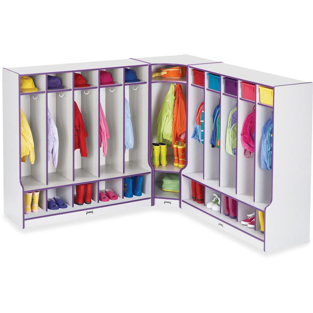 Jonti-Craft Rainbow Accents Step 5 Section Locker - 5 Compartment(s) - 50.5" Height x 48" Width x 17.5" Depth - Double Hook, Durable - Navy - 1 Each