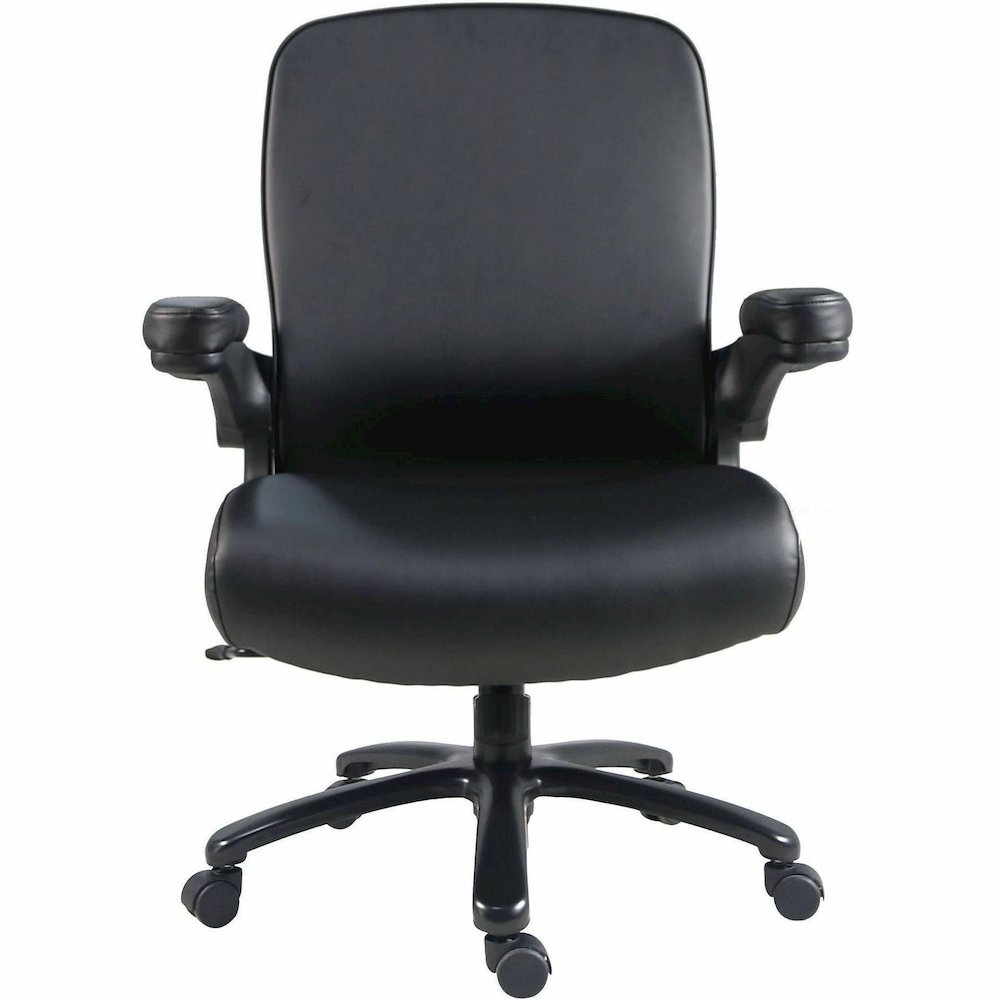 Lorell Big & Tall Flip Arm Chair - Black - Vinyl - Armrest