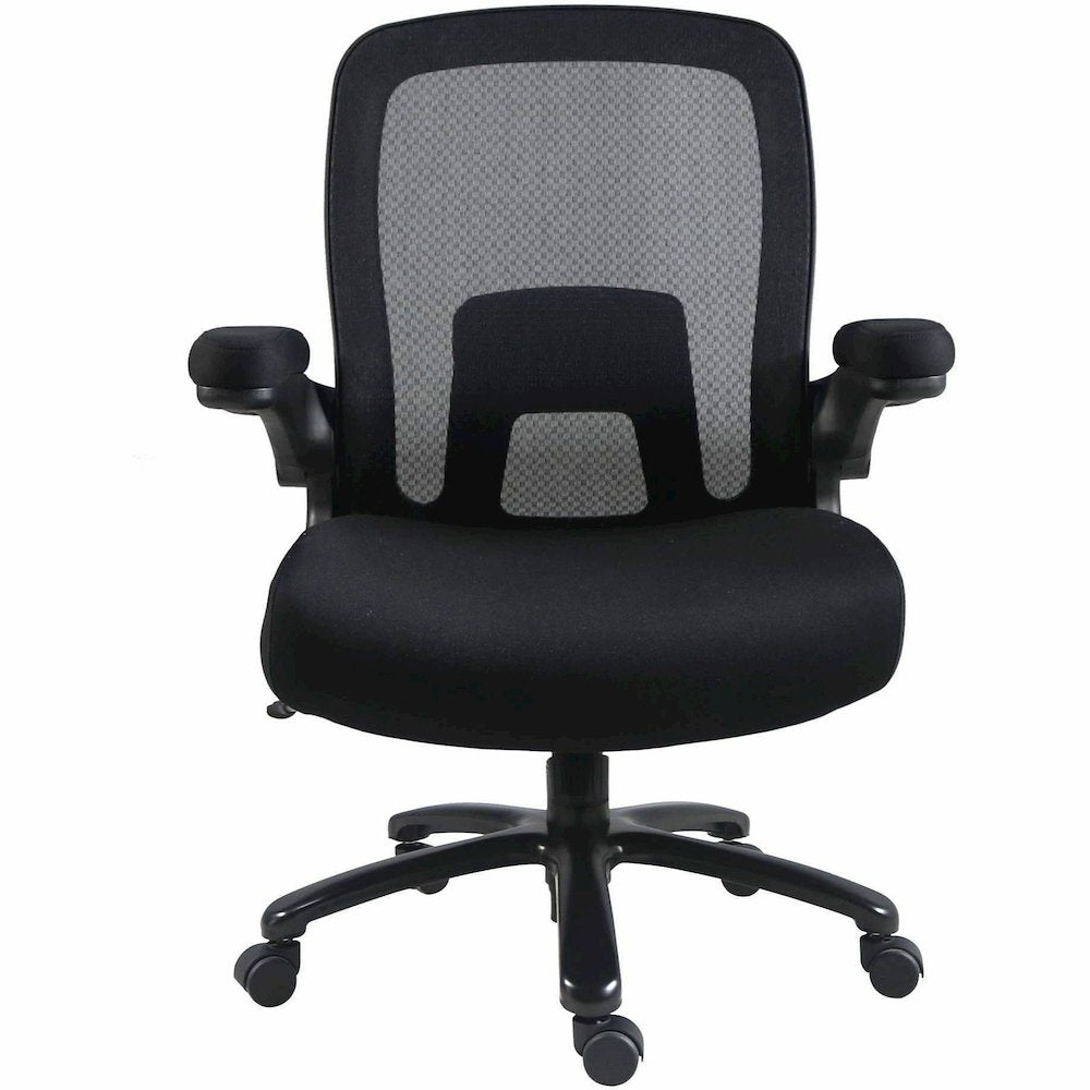 Lorell Big & Tall Flip Arm Chair - Mesh, Fabric - Armrest