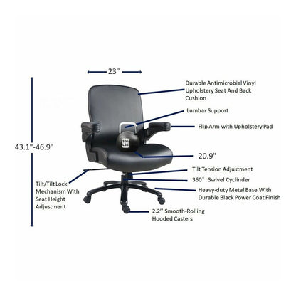 Lorell Big & Tall Flip Arm Chair - Black - Vinyl - Armrest