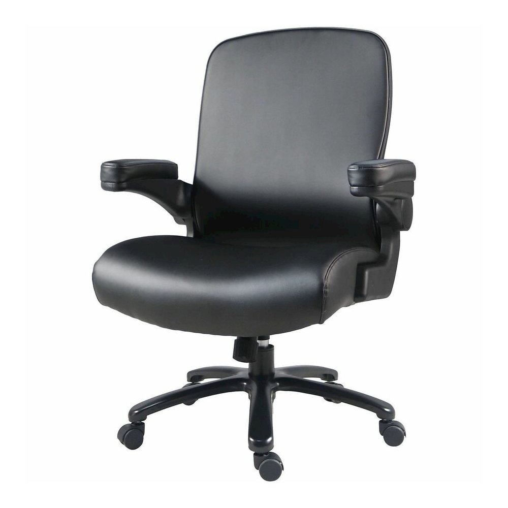 Lorell Big & Tall Flip Arm Chair - Black - Vinyl - Armrest