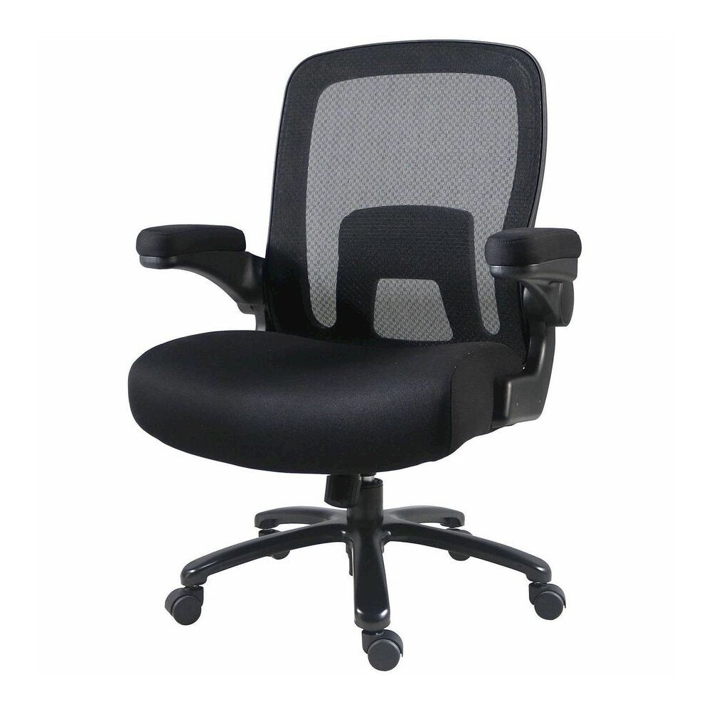 Lorell Big & Tall Flip Arm Chair - Mesh, Fabric - Armrest