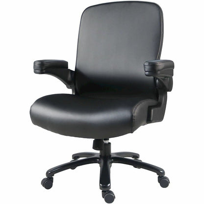 Lorell Big & Tall Flip Arm Chair - Black - Vinyl - Armrest