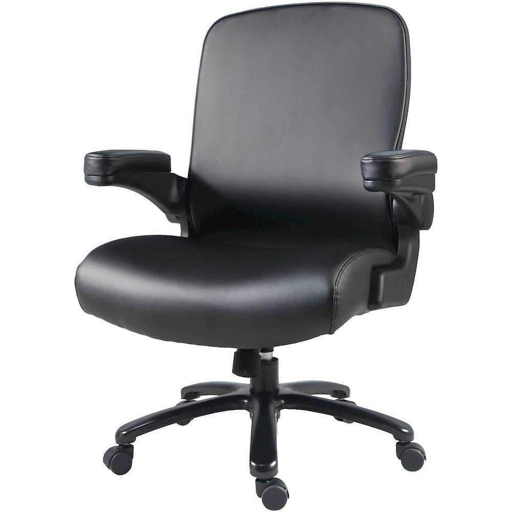 Lorell Big & Tall Flip Arm Chair - Black - Vinyl - Armrest