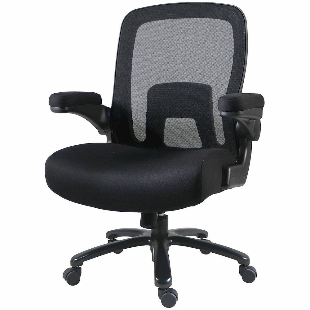 Lorell Big & Tall Flip Arm Chair - Mesh, Fabric - Armrest