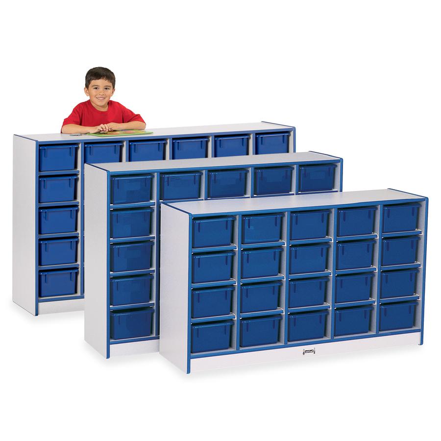 Jonti-Craft Rainbow Accents Cubbie-trays Storage Unit - 25 Compartment(s) - 35.5" Height x 48" Width x 15" Depth - Laminated - Light Wood - Blue - Rubber, Wood - 1 Each