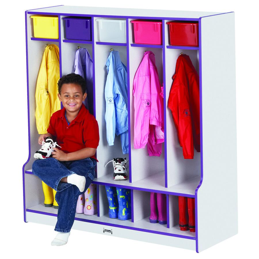 Jonti-Craft Rainbow Accents Step 5 Section Locker - 5 Compartment(s) - 50.5" Height x 48" Width x 17.5" Depth - Double Hook, Durable - Teal - 1 Each