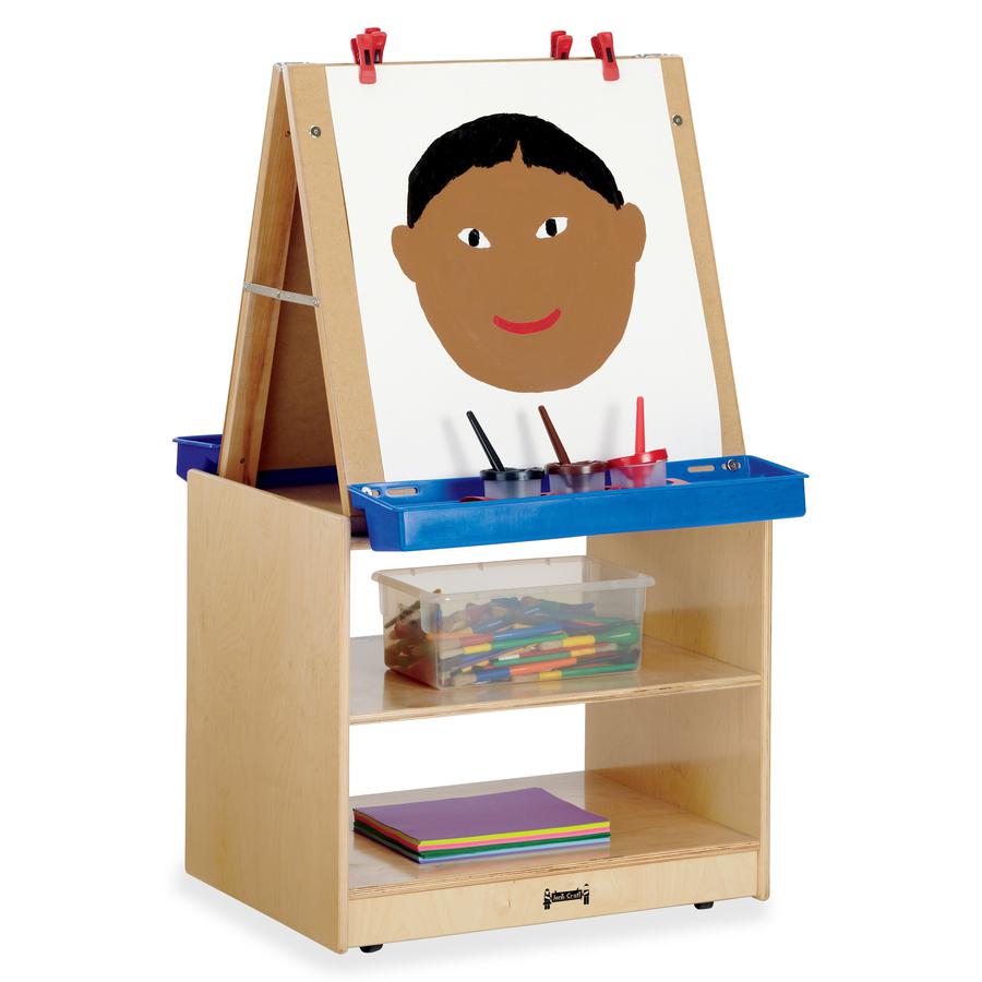 Jonti-Craft Rainbow Accents Multi-Station Art Center - Baltic Stand - Floor Standing - Wheels, Durable, Laminated, Easy to Clean, Rounded Corner, Removable Easel, Storage Shelf, Yellowing Resistant -