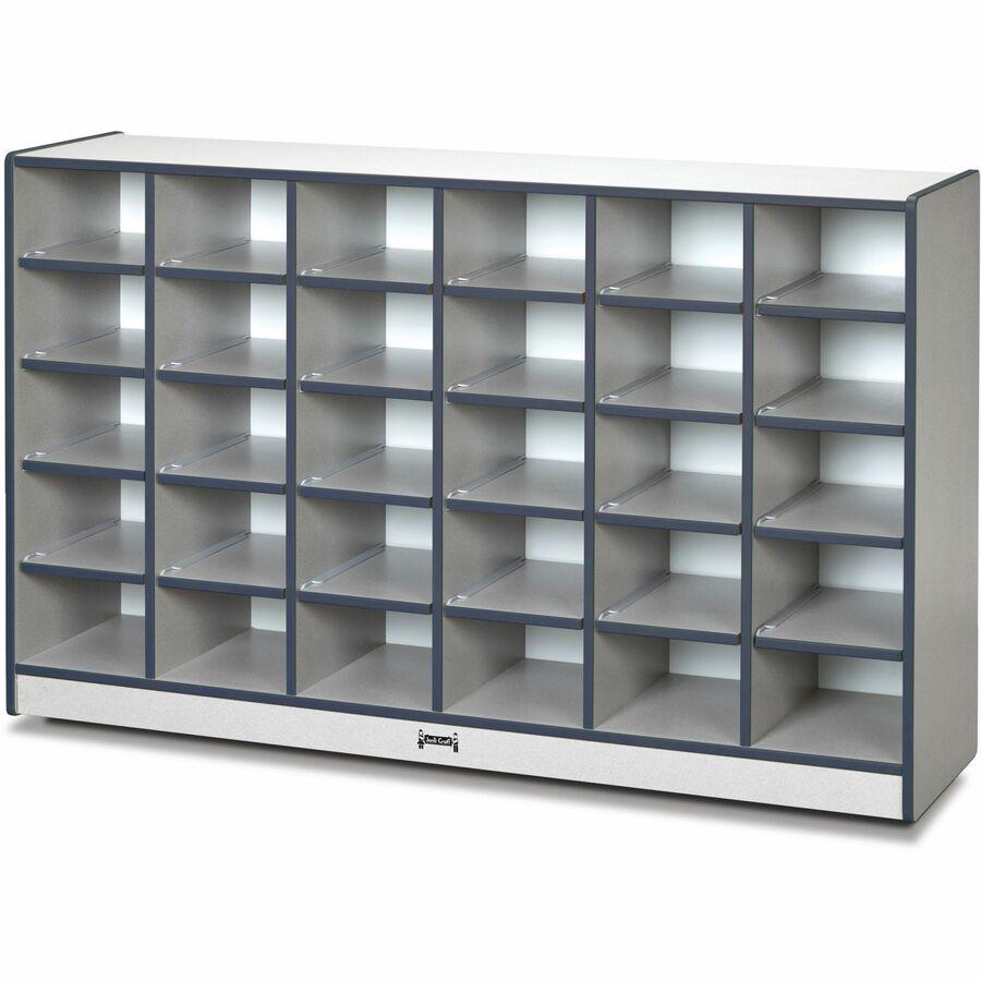 Jonti-Craft Rainbow Accents Toddler Single Storage - 30 Compartment(s) - 35.5" Height x 57.5" Width x 15" Depth - Laminated, Chip Resistant - Navy - Rubber - 1 Each