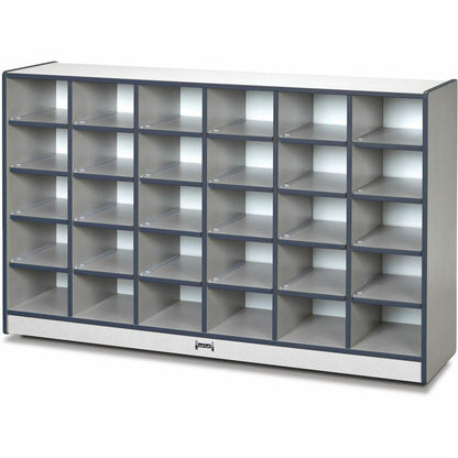 Jonti-Craft Rainbow Accents Toddler Single Storage - 30 Compartment(s) - 35.5" Height x 57.5" Width x 15" Depth - Laminated, Chip Resistant - Navy - Rubber - 1 Each