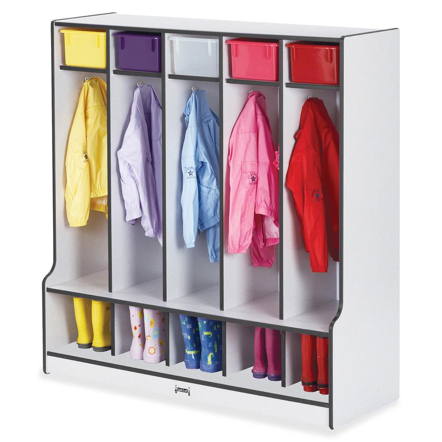 Jonti-Craft Rainbow Accents Step 5 Section Locker - 5 Compartment(s) - 50.5" Height x 48" Width x 17.5" Depth - Double Hook, Durable - Black - 1 Each