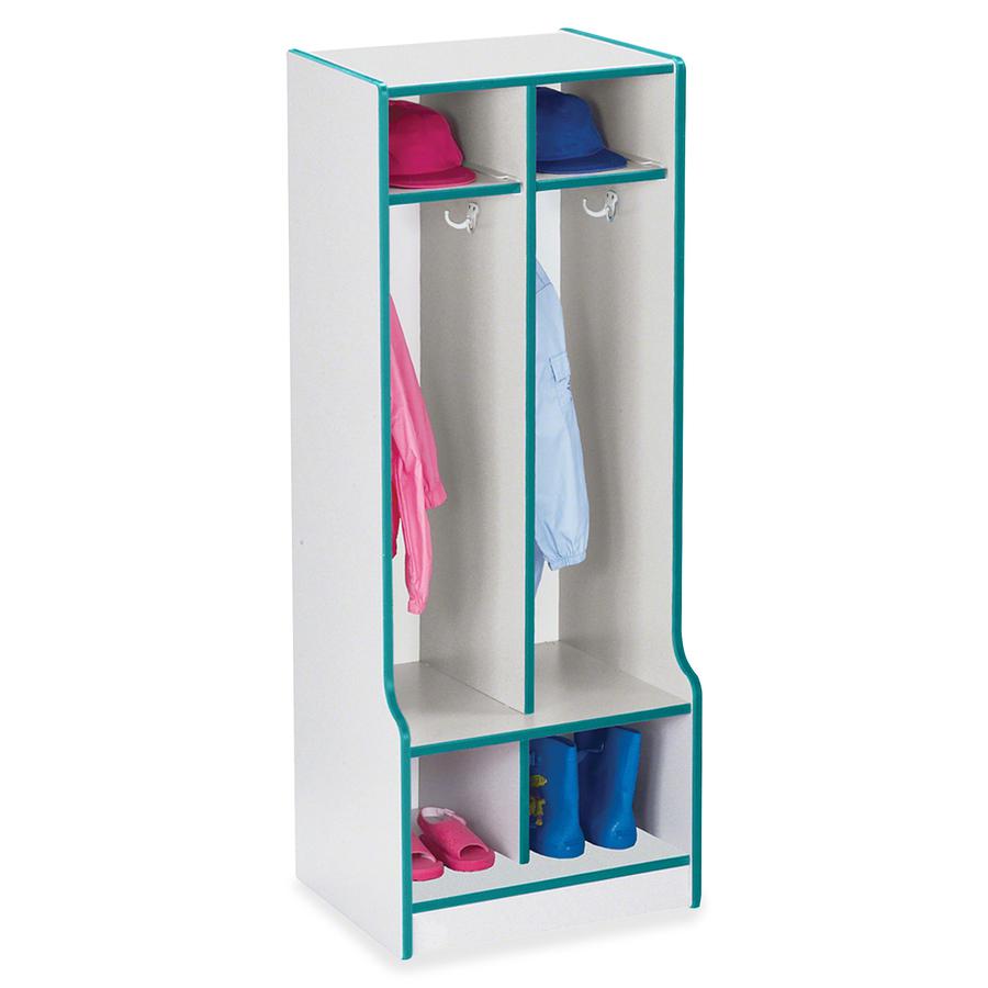 Jonti-Craft Rainbow Accents Double Coat Hooks Step Locker - 2 Compartment(s), Dark Blue Color