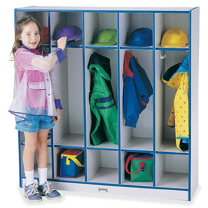 Jonti-Craft Rainbow Accents 5-section Coat Locker - 5 Compartment(s) - 50.5" Height x 48" Width x 15" Depth - Double Hook, Durable, Laminated, Rounded Corner - Blue - 1 Each