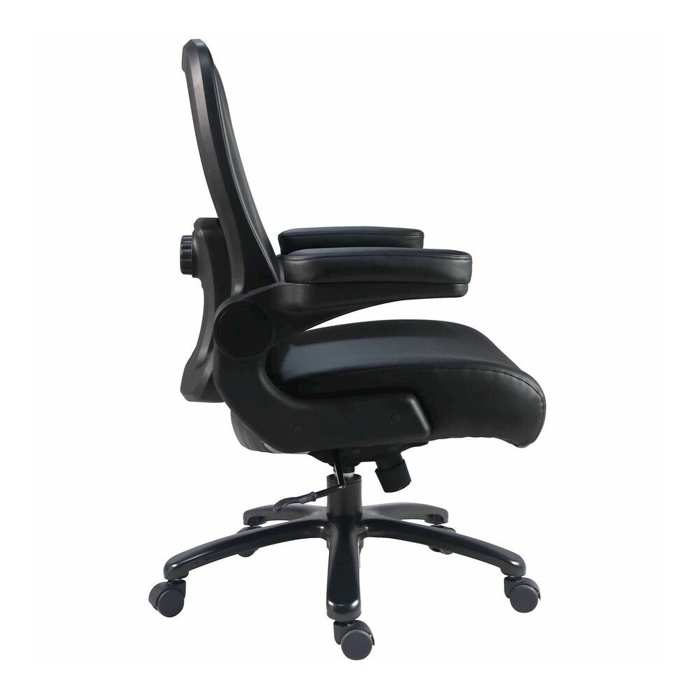 Lorell Big & Tall Flip Arm Chair - Black - Vinyl - Armrest