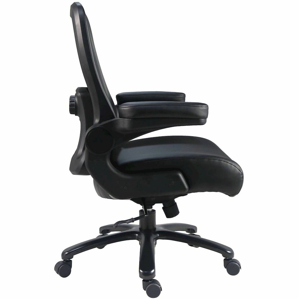 Lorell Big & Tall Flip Arm Chair - Black - Vinyl - Armrest