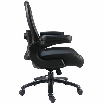 Lorell Big & Tall Flip Arm Chair - Black - Vinyl - Armrest