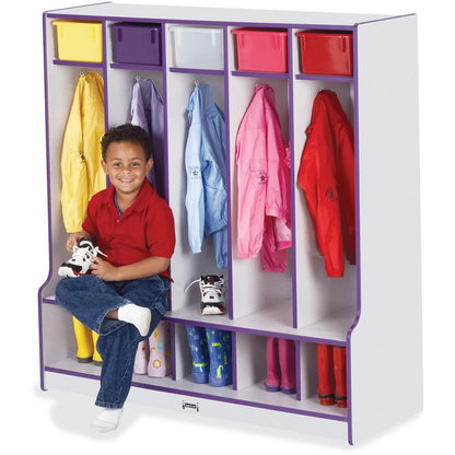 Jonti-Craft Rainbow Accents Step 5 Section Locker - 5 Compartment(s) - 50.5" Height x 48" Width x 17.5" Depth - Double Hook, Durable - Purple - 1 Each