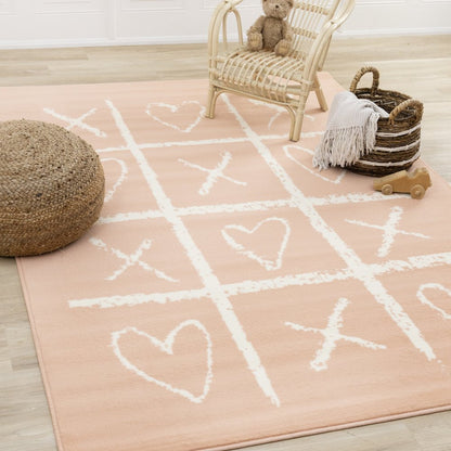 Functional Kids Pink Cream Playing Board Rug, 5'3" x 7'5"