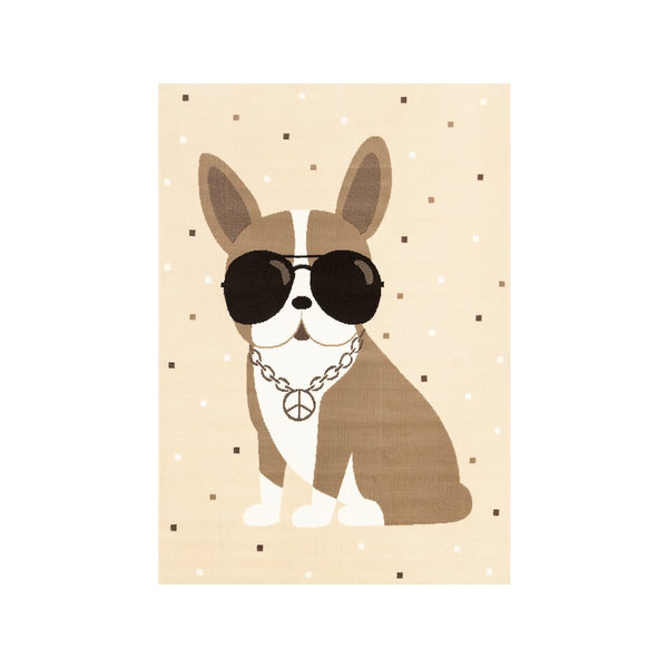Functional Kids Beige Brown Swaggy Dog Area Rug, 5'3" x 7'5"