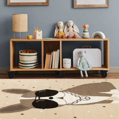 Functional Kids Beige Brown Swaggy Dog Area Rug, 5'3" x 7'5"