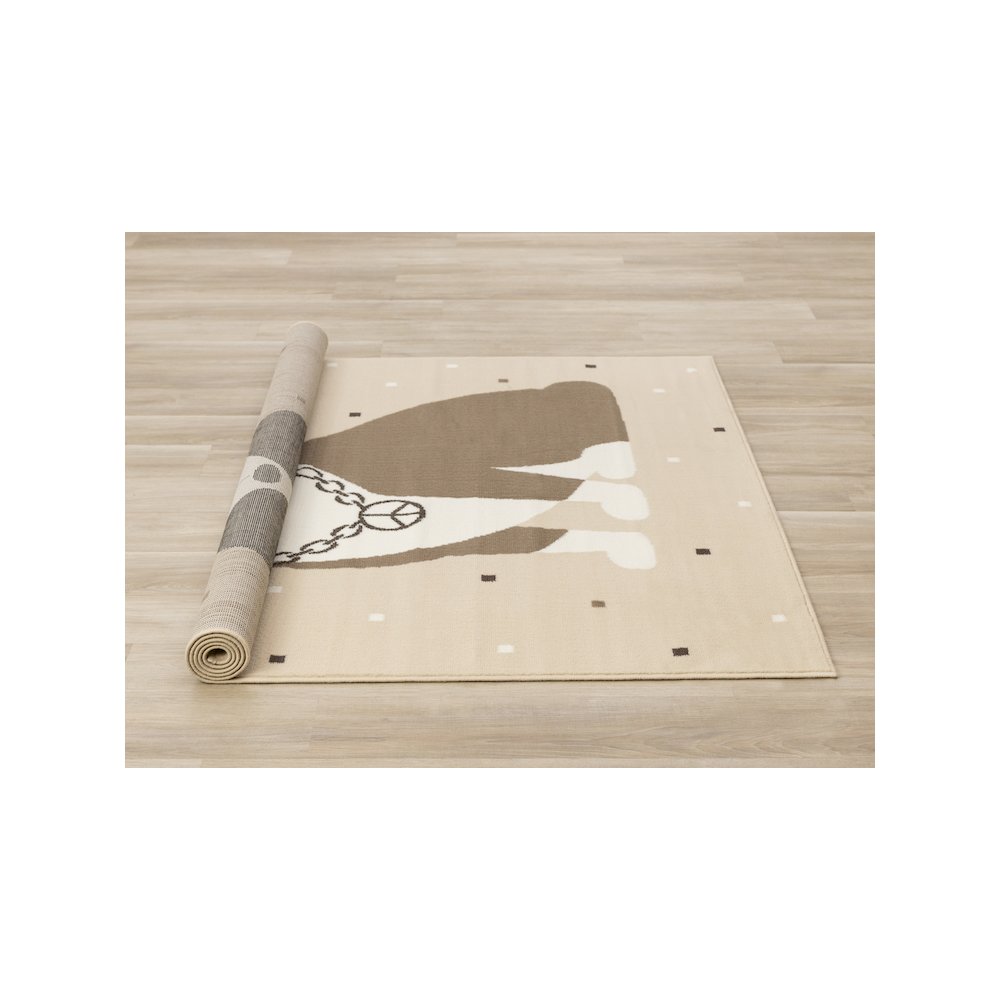 Functional Kids Beige Brown Swaggy Dog Area Rug, 5'3" x 7'5"
