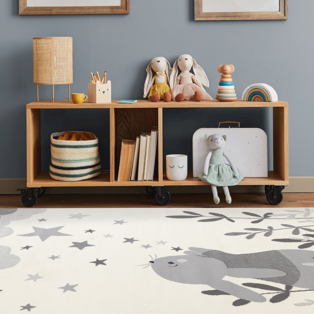 Functional Kids Grey White Bunny Rug, 5'3" x 7'5"