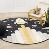 Kids Black White Yellow Rocketship Rug, 5'3" x 5'3" Round, 5'3" x 5'3"