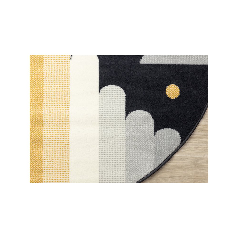 Kids Black White Yellow Rocketship Rug, 5'3" x 5'3" Round, 5'3" x 5'3"