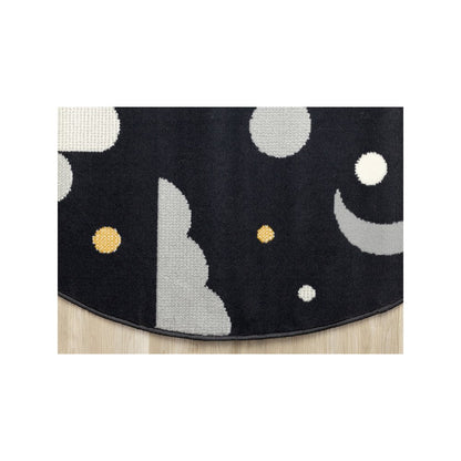 Kids Black White Yellow Rocketship Rug, 5'3" x 5'3" Round, 5'3" x 5'3"