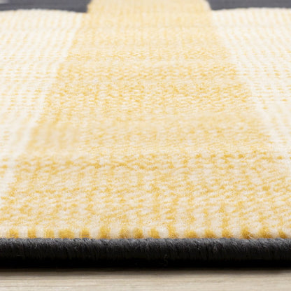 Kids Black White Yellow Rocketship Rug, 5'3" x 5'3" Round, 5'3" x 5'3"