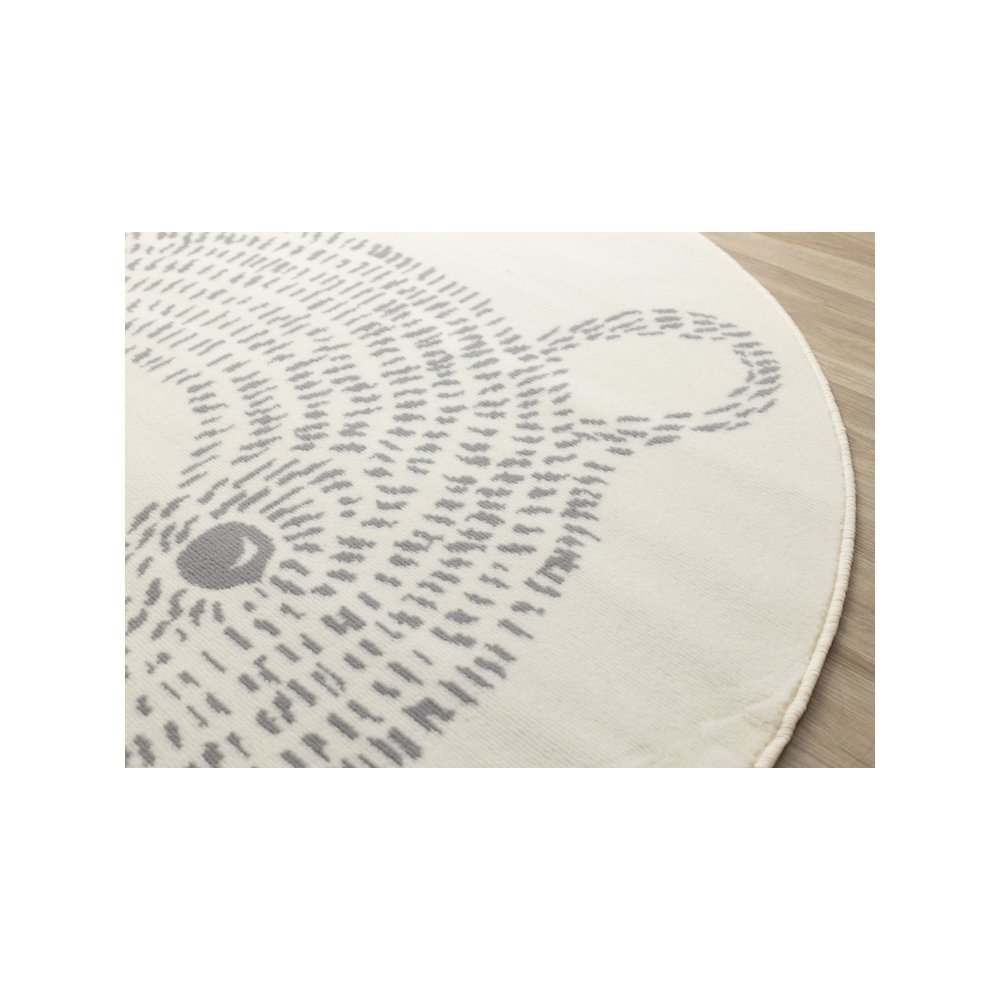 Functional Kids Grey White Teddy Bear Rug, 5'3" x 5'3" Round, 5'3" x 5'3"