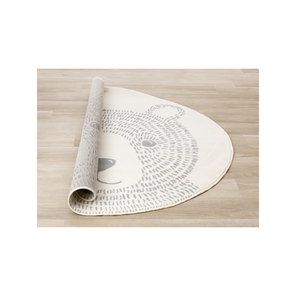 Functional Kids Grey White Teddy Bear Rug, 5'3" x 5'3" Round, 5'3" x 5'3"