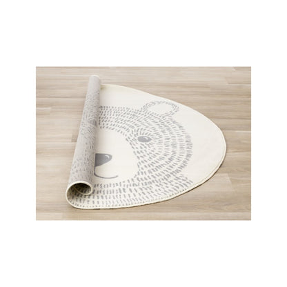 Functional Kids Grey White Teddy Bear Rug, 5'3" x 5'3" Round, 5'3" x 5'3"