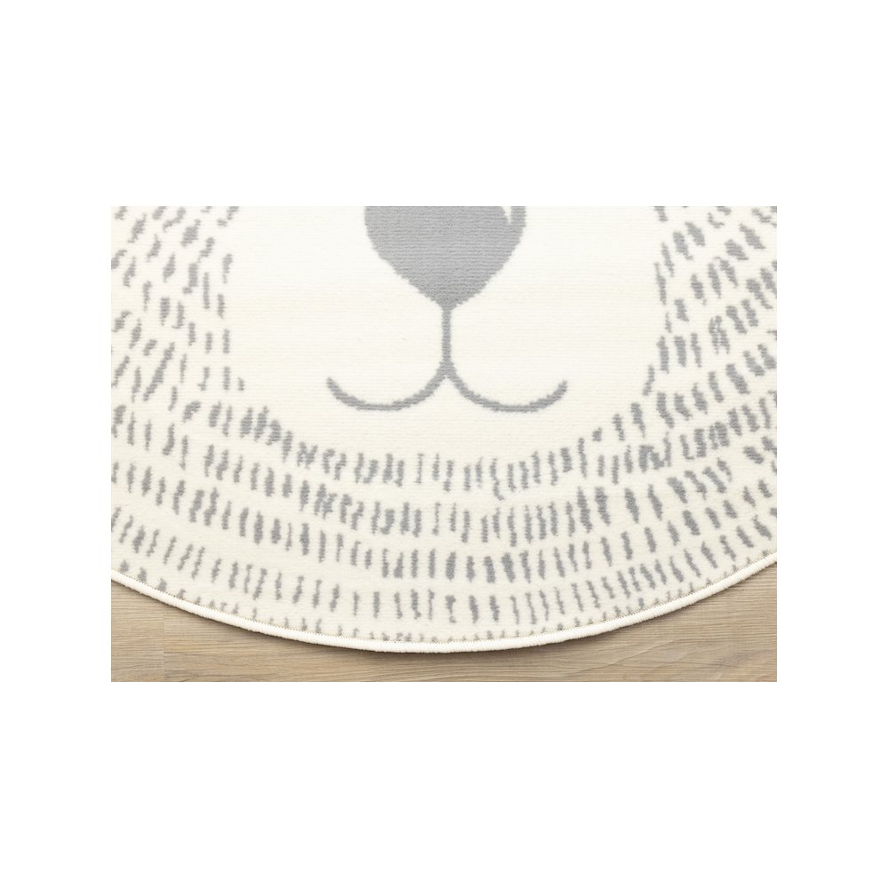 Functional Kids Grey White Teddy Bear Rug, 5'3" x 5'3" Round, 5'3" x 5'3"