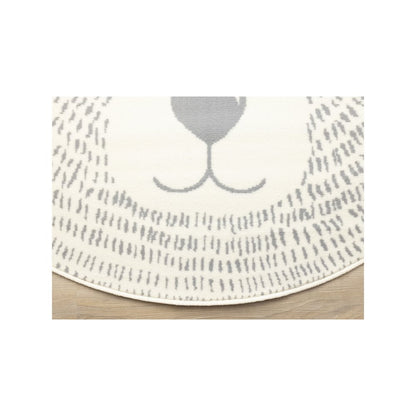 Functional Kids Grey White Teddy Bear Rug, 5'3" x 5'3" Round, 5'3" x 5'3"