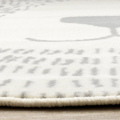 Functional Kids Grey White Teddy Bear Rug, 5'3" x 5'3" Round, 5'3" x 5'3"