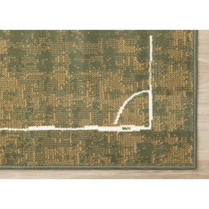 Green Soccer Field Rug, Fun Sports Carpet Accent for Kids Bedroom or Playroom