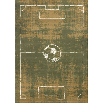 Green Soccer Field Rug, Fun Sports Carpet Accent for Kids Bedroom or Playroom