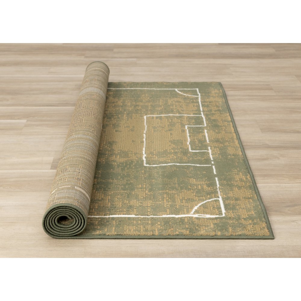 Green Soccer Field Rug, Fun Sports Carpet Accent for Kids Bedroom or Playroom