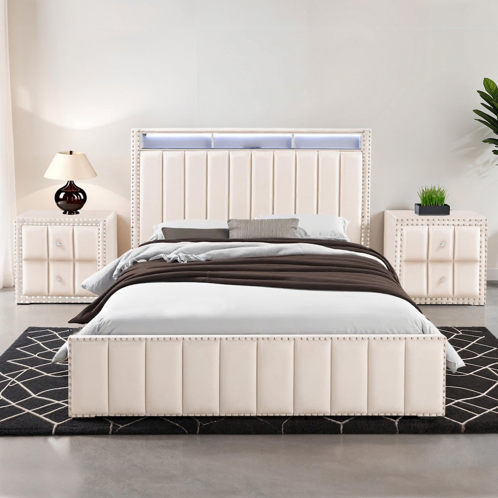Fynor 3-Piece Velvet Kids Storage Platform Bedroom Set